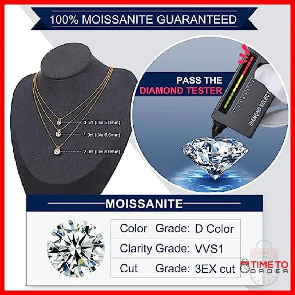 Lab-Created Moissanite Pendant Necklace 18K Gold Vermeil Sterling Silver